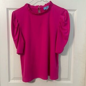 CeCe hot pink puff sleeve shirt, size M